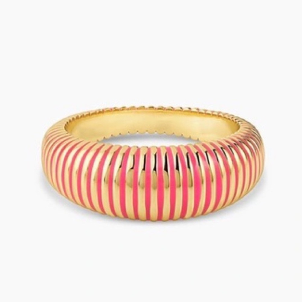 GORJANA 18k Gold Plated Catalina Enamel
Ring Gold Pink Striped Boho Chic Size 8